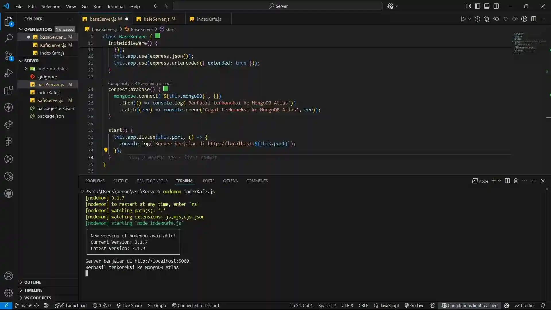 Server oop architecture source code look like on Visual Studio Code