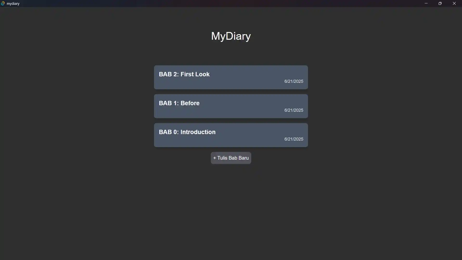 Prototype homepage of MyDiary on desktop