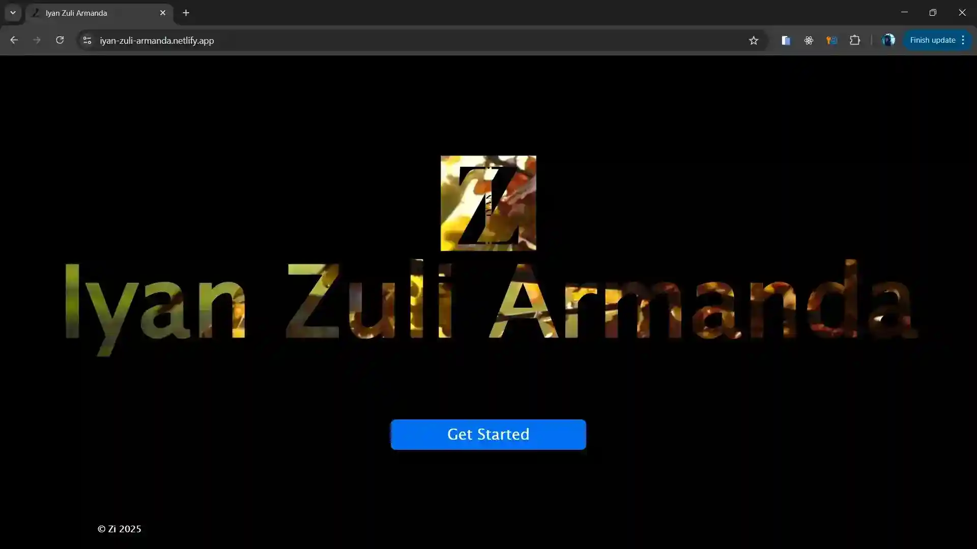 Homepage of portfolio with nature panorama on my name